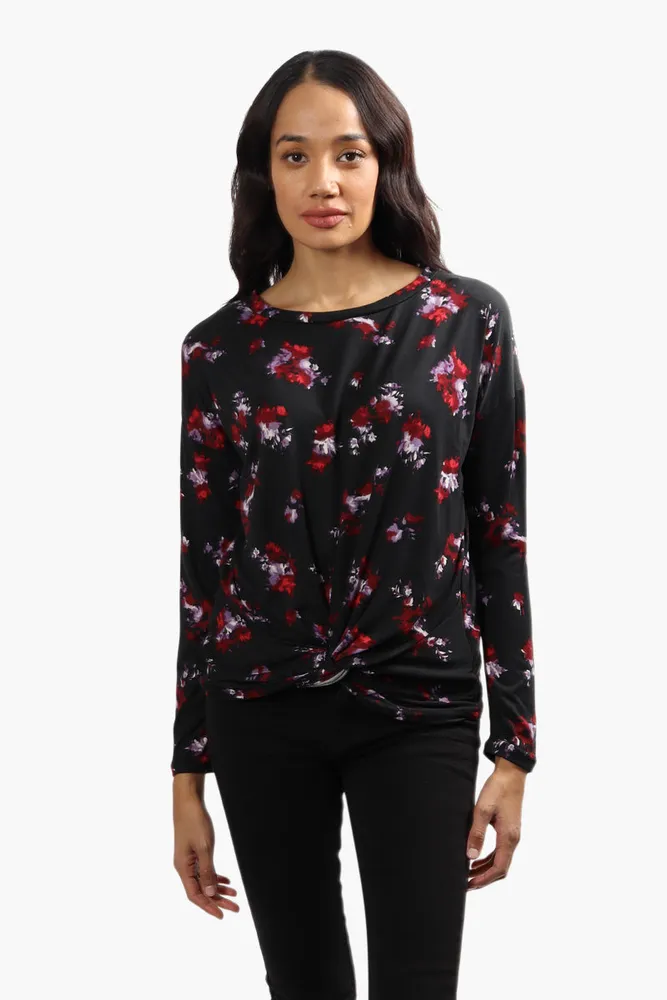 International INC Company Floral Front Twist Long Sleeve Top