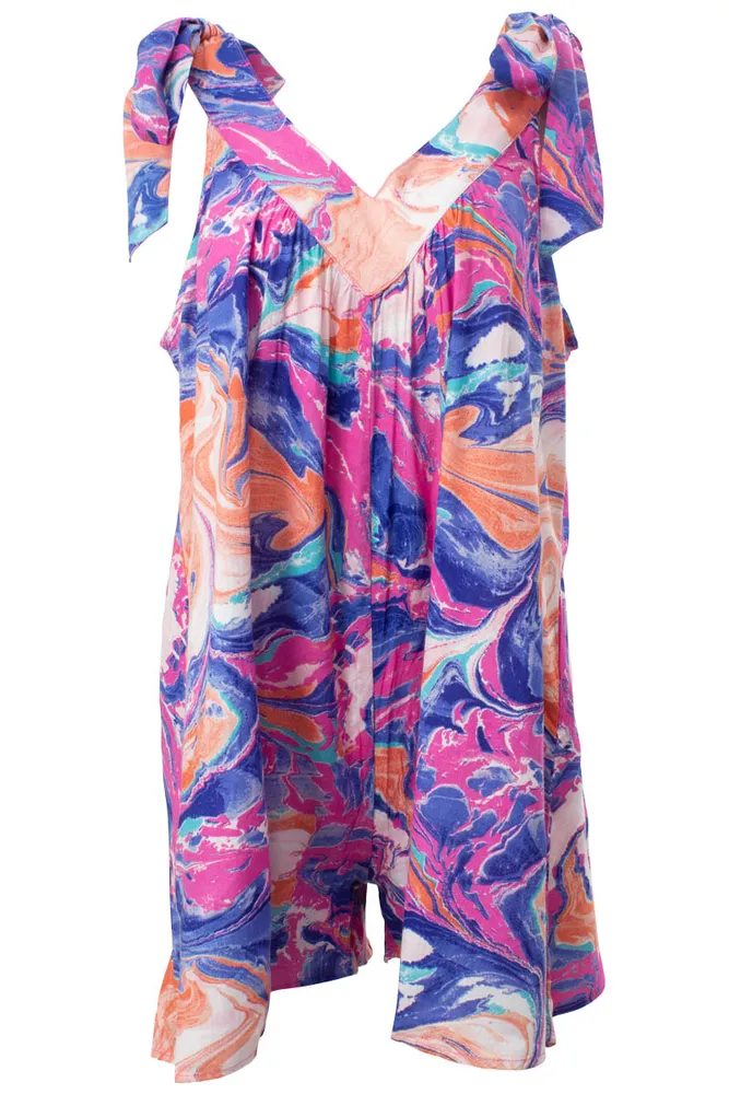 Printed Sleeveless Tie Shoulder Romper