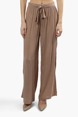 Solid Wide Leg Belted Palazzo Pants