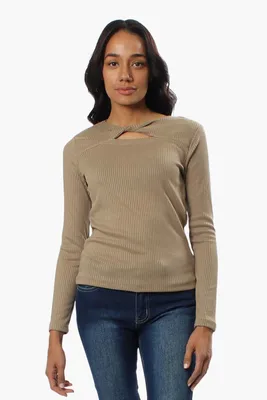 Magazine Ribbed Front Twist Long Sleeve Top