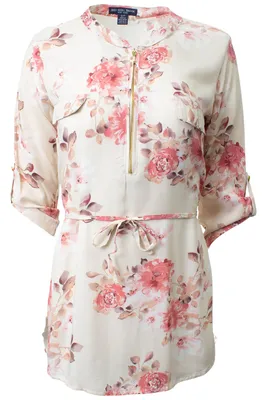 Floral Printed Zip Front Tunic Shirt