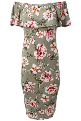 Floral Off Shoulder Flounce Midi Dress