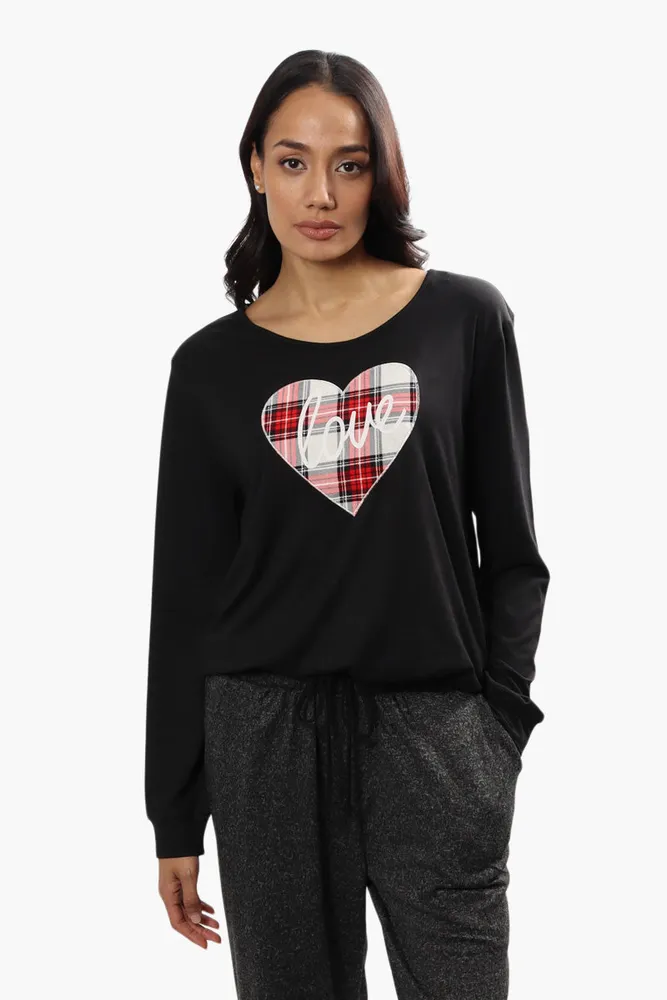 Cuddly Canuckies Plaid Love Print Pajama Top