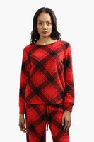 Cuddly Canuckies Plush Plaid Print Pajama Top