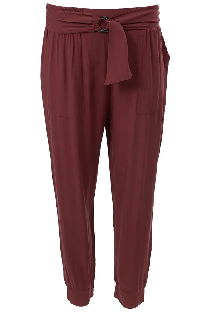 Belted Solid Challis Jogger Pants