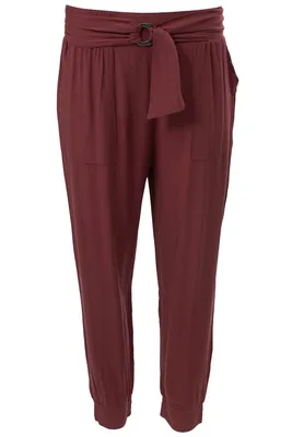 Belted Solid Challis Jogger Pants