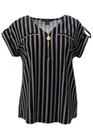 Striped Front Zip Cap Sleeve Tee