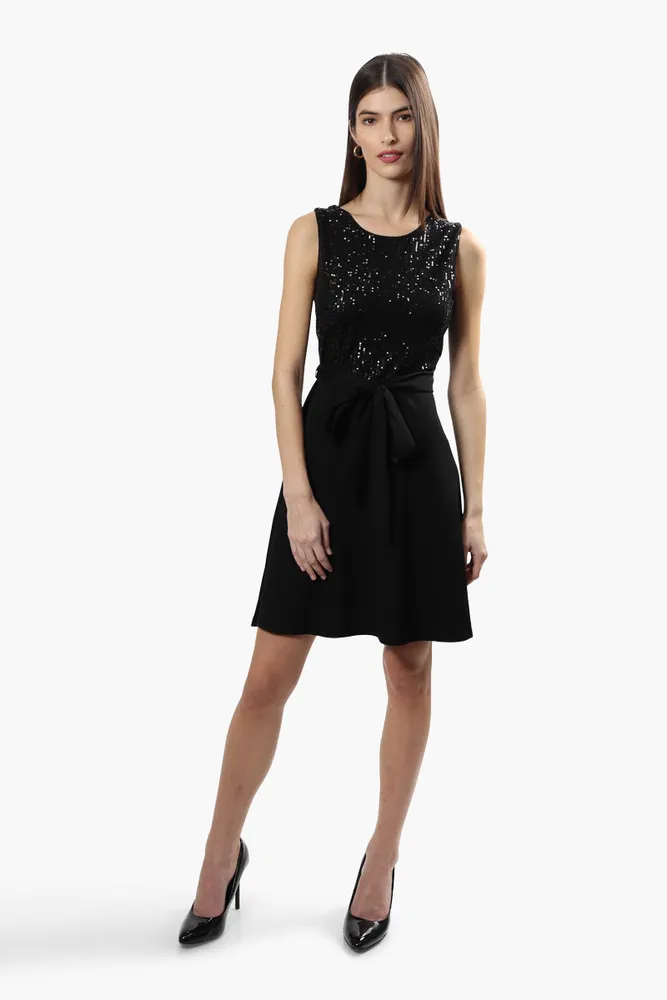 Limite Belted Sequin Cocktail Dress