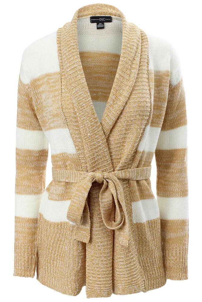 International INC Company Striped Belted Cardigan