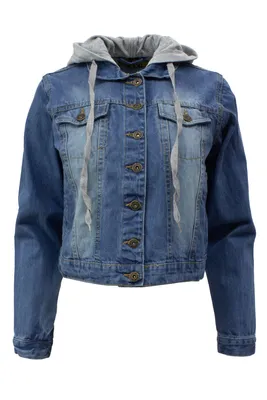 Cropped Button Front Hooded Denim Jacket