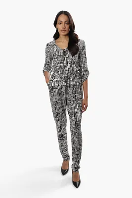 International INC Company Patterned Roll Up Sleeve Jumpsuit