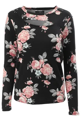 International INC Company Floral Keyhole Front Long Sleeve Top