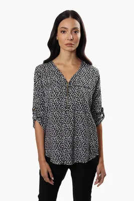 International INC Company Patterned Roll Up Sleeve Blouse