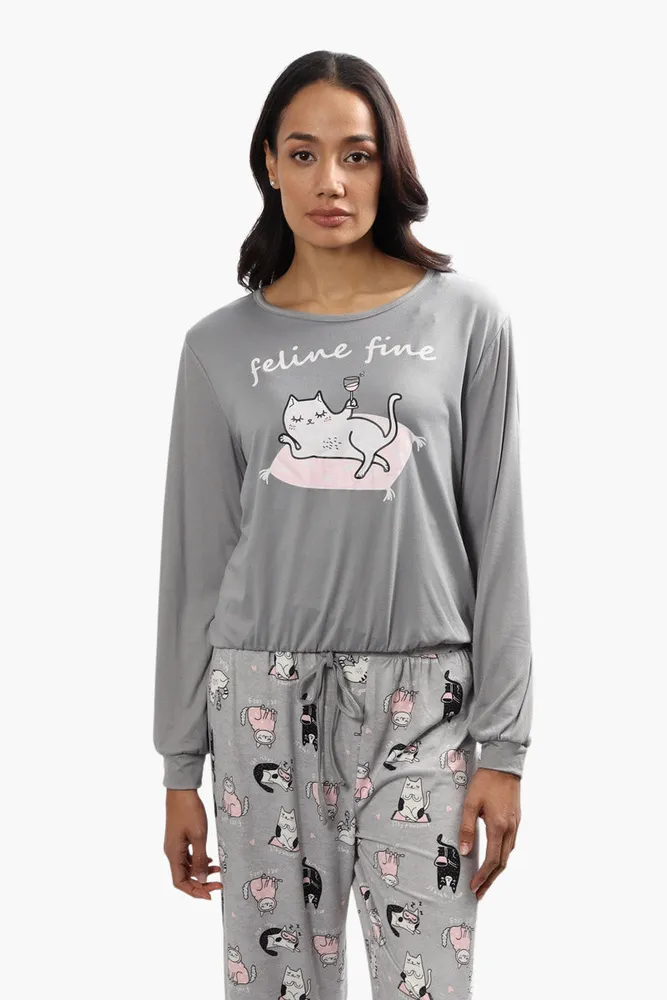 Cuddly Canuckies Feline Fine Print Pajama Top