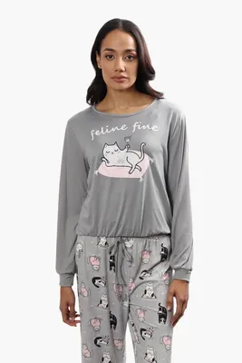 Cuddly Canuckies Feline Fine Print Pajama Top