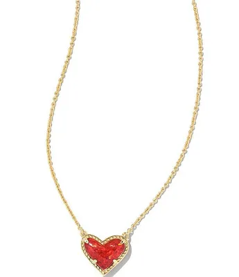 Ari Heart Short Pendant Gold Red Kyocera Opal