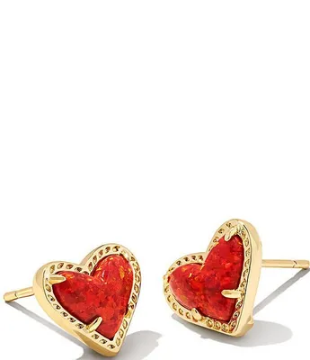 Ari Heart Stud Earring Gold Red Kyocera Opal