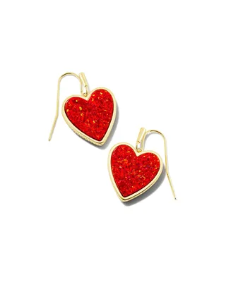 Heart Drop Earrings In Gold Red Kyocera Opal