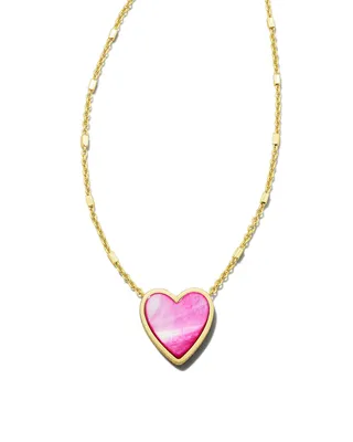 Heart Pendant Necklace In Gold Hot Pink Mother Of Pearl