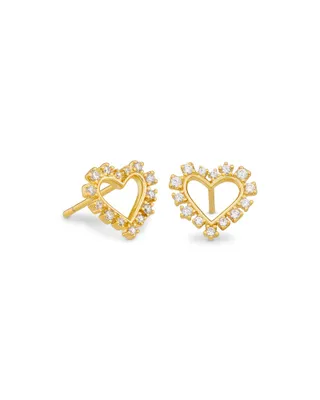 Ari Heart Crystal Stud Earring Gold White Crystal