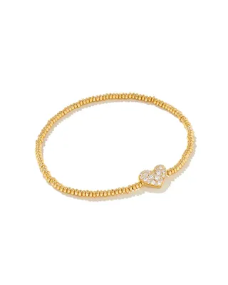 Ari Pave Crystal Heart Stretch Bracelet Gold White Crystal