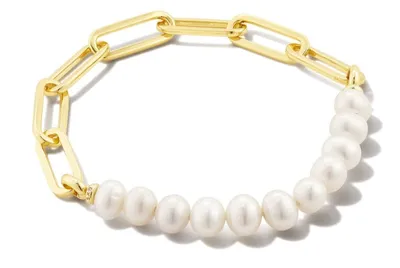 Ashton Half Chain Bracelet Gold White Pearl