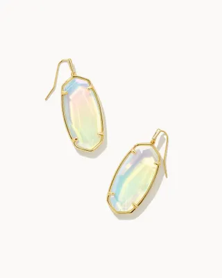 Faceted Elle Drop Earring Gold Iridescent Opalite