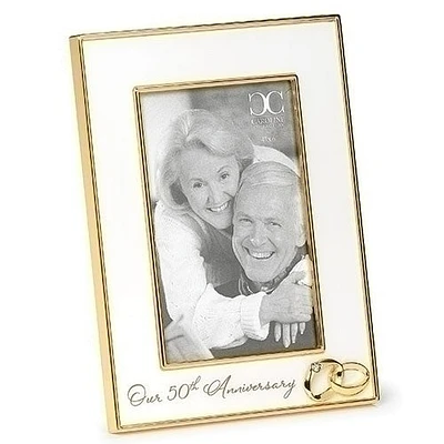 50TH ANNIVERSARY FRAME WHITE WITH GOLD RINGS