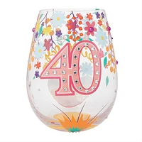 Happy 40th Stemless Wine Glass