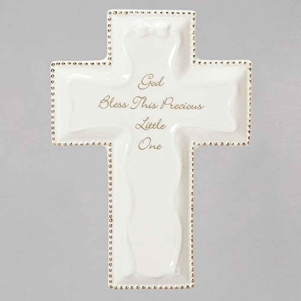 White God Bless Wall Cross 6"H