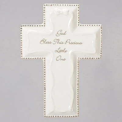 White God Bless Wall Cross 6"H