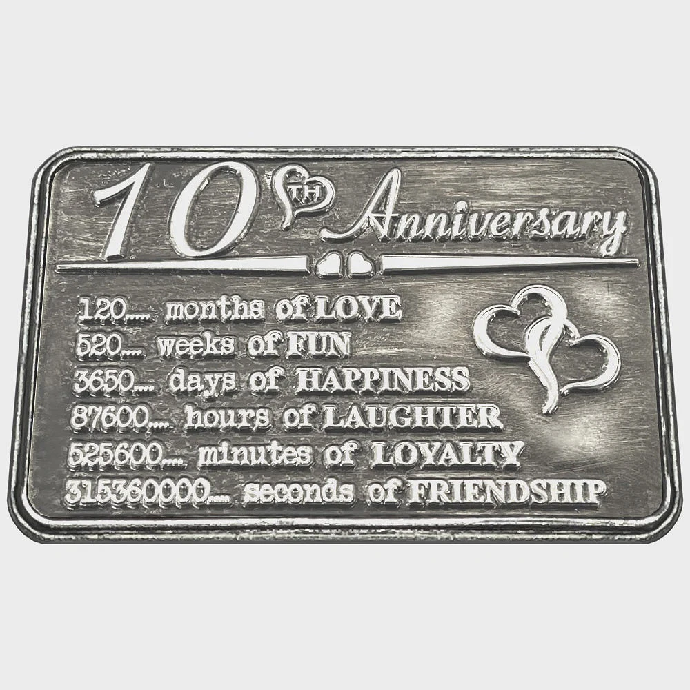 10th Tenth Anniversary Sentimental Metal Wallet or Purse Keepsake Card