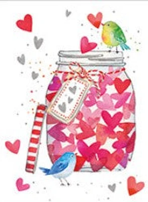 Bird on jar of hearts Mini Card