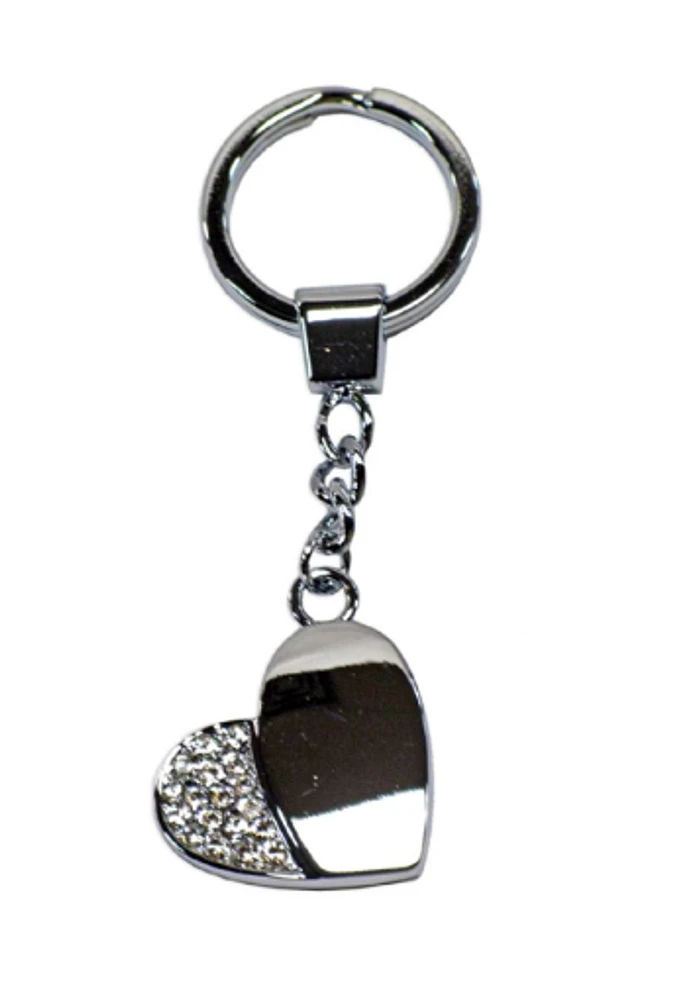 Silver Heart Keychain with Crystals