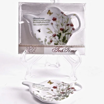 Porcelain Tea Bag Holders, Field Flowers, Set of 2