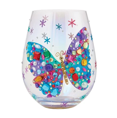 Bejeweled Butterfly Stemless Wine Glass