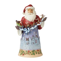 Santa with Sleigh Over Night Scene Figurine