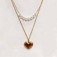 Gold Plated Heart Necklace w/ Pearls
