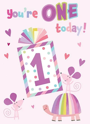 Za-zoo – You’re one today! 1 – Turtle and mice Greeting Card