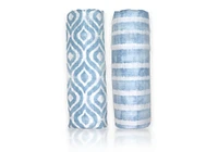 2 Pack Muslin Swaddle Blankets: Blue Watercolour