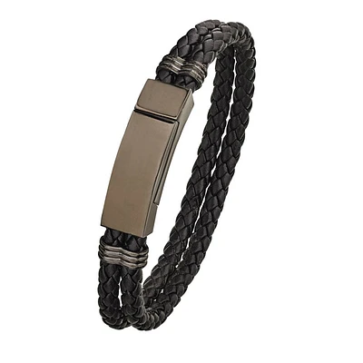 Gun Metal Stainless Steel & Leather Bracelet