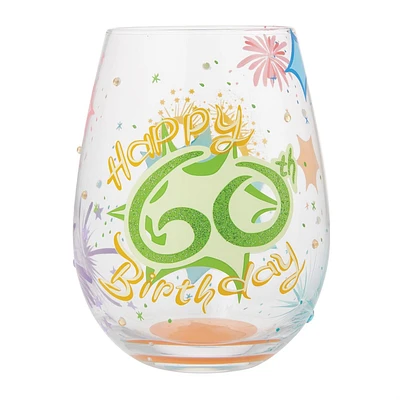 Happy 60th Stemless Wine Glass