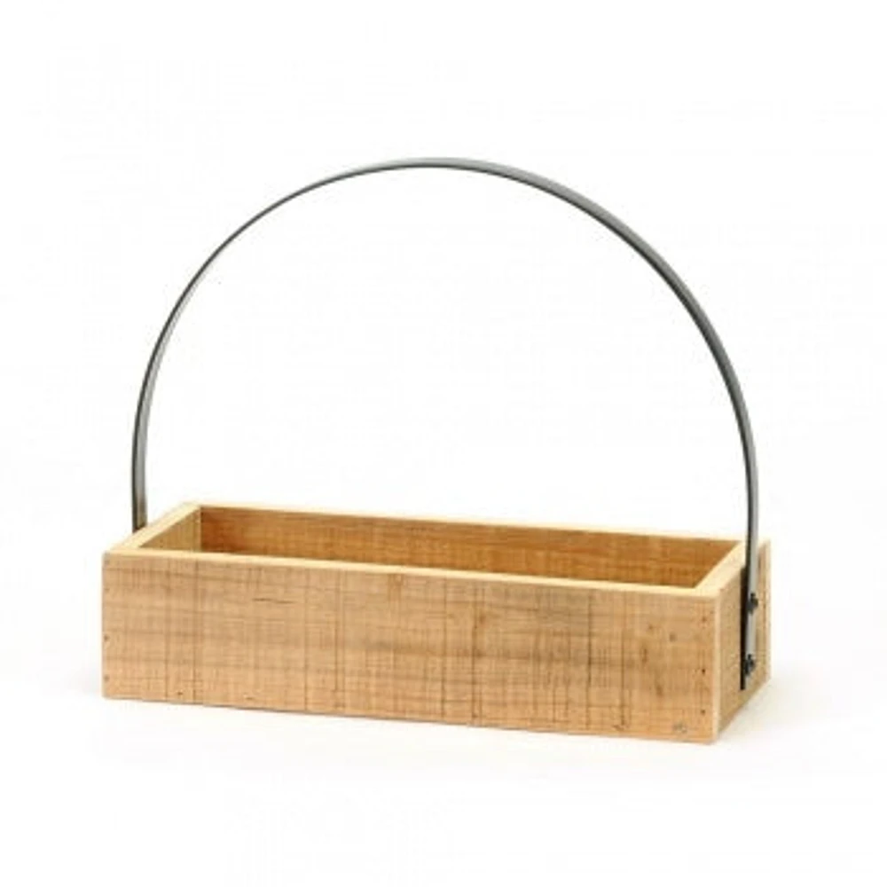 RECLAIMED WOOD TRAY WITH TALL METAL HANDLE