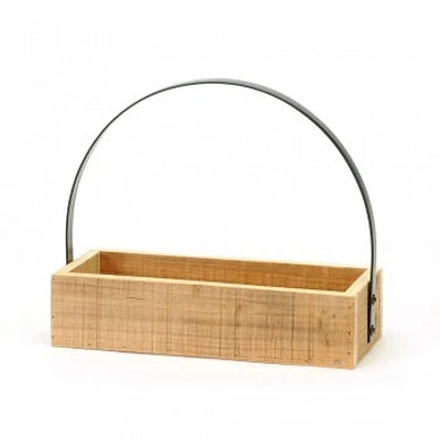 RECLAIMED WOOD TRAY WITH TALL METAL HANDLE