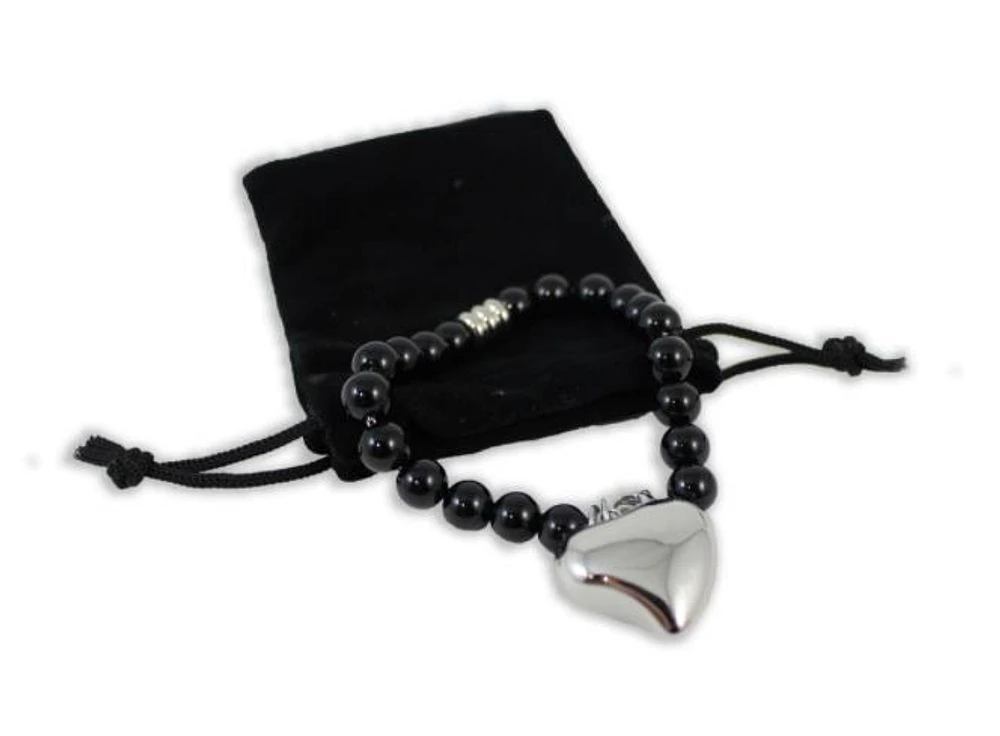 Black Agate Beads with stainless steel Heart Bracelet