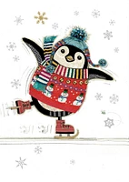 Penguin On Skates Christmas Card