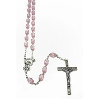 Plastic Oval Pink Bead Rosary Amethyst