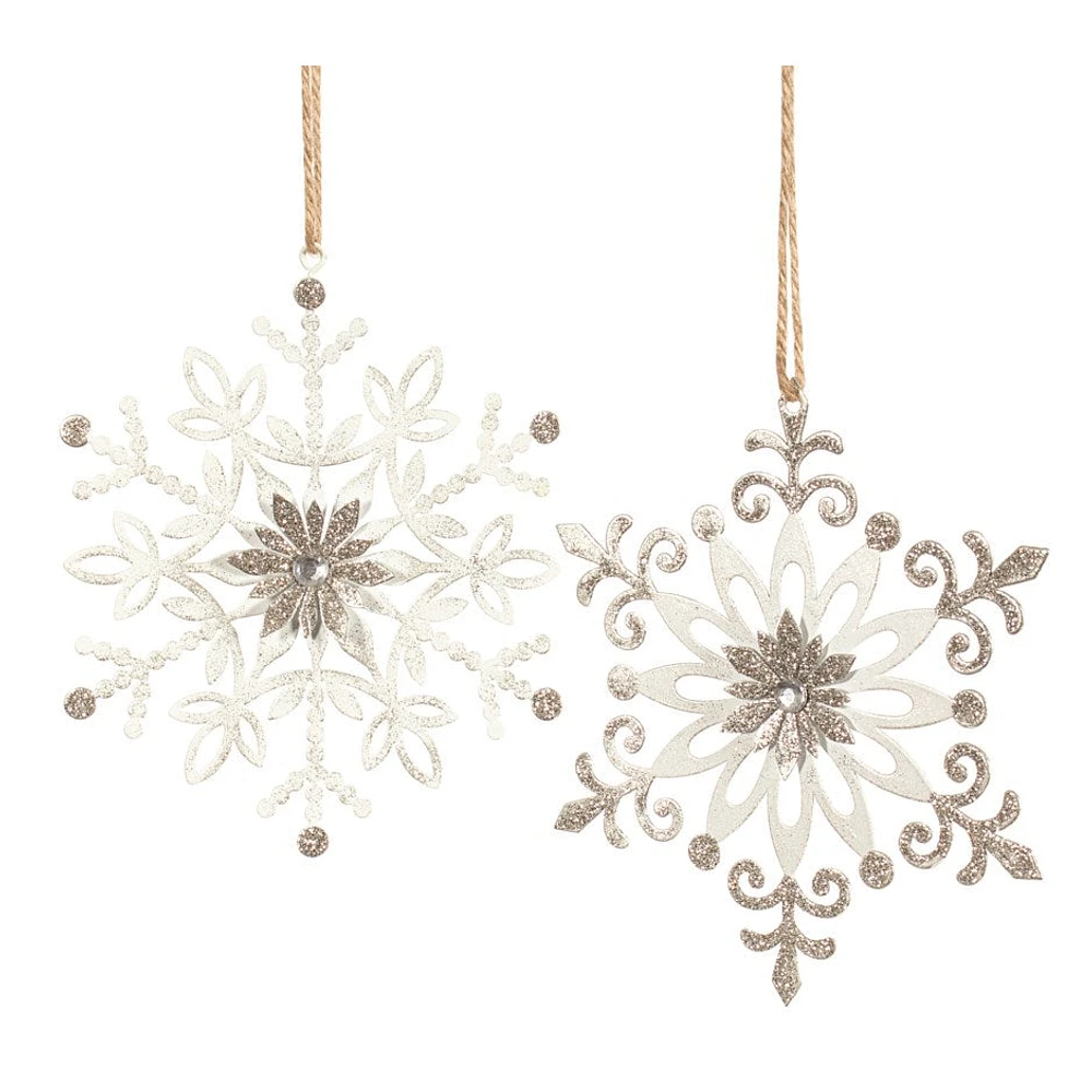 White & Gold Metal Snowflake Ornaments