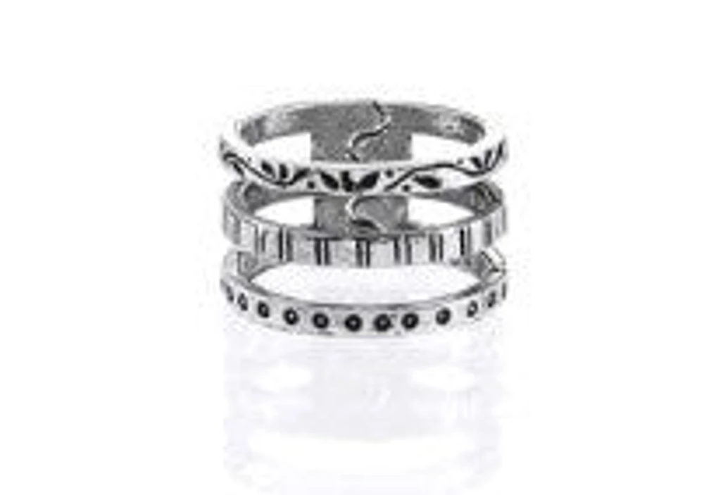 Leaves/Stripes/Dots Stacked Ring