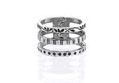 Leaves/Stripes/Dots Stacked Ring